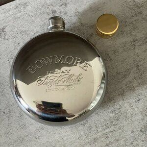 Vintage Bowmore Islay Single Malt Scotch Whisky Stainless Hip Flask Lidded 3 oz